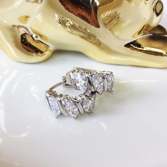 Jewelry - Sterling silver 3 marquises cut cz hoop earrings Jewelry - Sterling silver 3 marquises cut cz hoop earrings